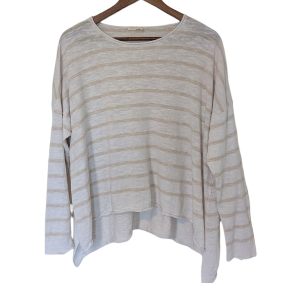 Eileen Fisher Organic Linen Blend Striped Sweater Women's M Fisherman Mature - Picture 2 of 14